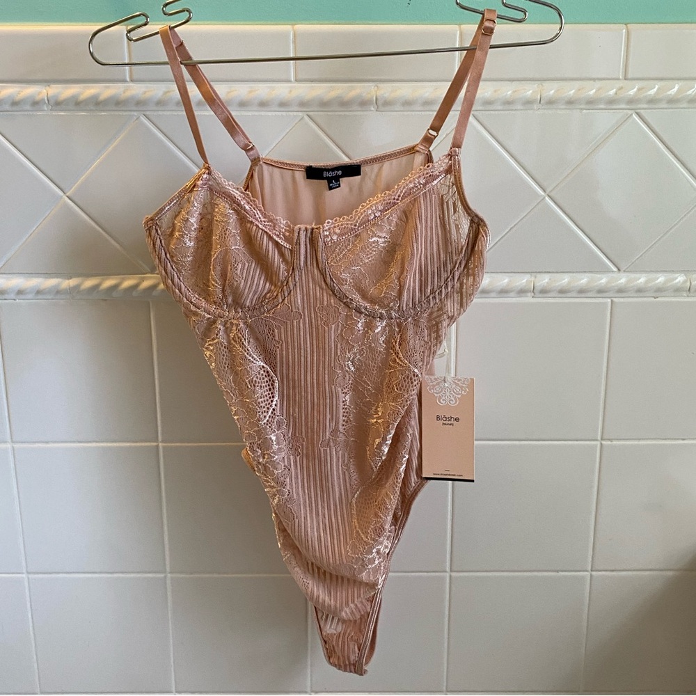 Blashe Satin Pink Lingerie Thong bodysuit